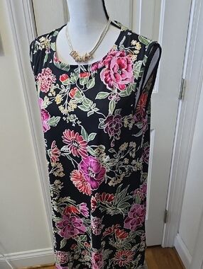 AB STUDIO BRAND WOMEN'S BLACK AND PINK FLORAL SLEEVELESS DRESS SIZE LARGE